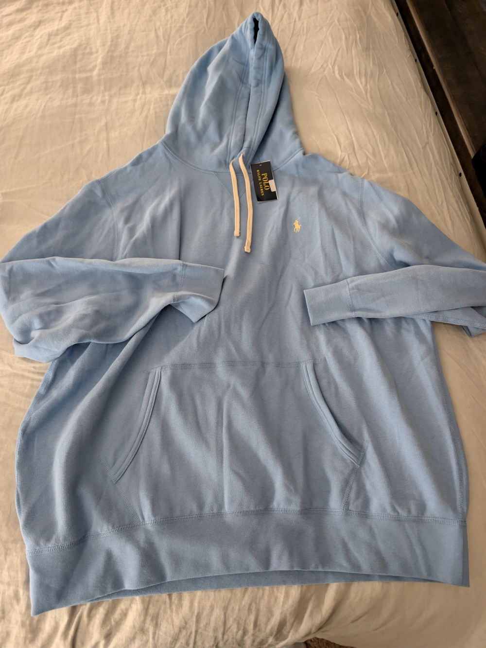 NWT Polo Ralph Lauren Light Blue Fleece Hoodie Sweatshirt Mens XXL Yellow Pony